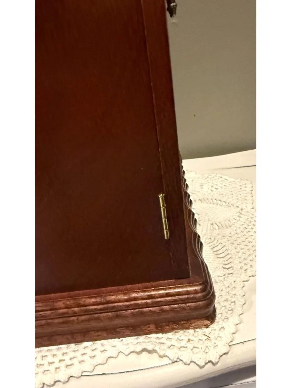 Vintage Wooden Musical Jewelry Armoire Glass Doors Necklace Carousel Mirror